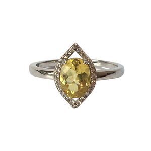 Sterling Silver Citrine Ring Size 8 Cubic Zirconia Halo Marquise Eye